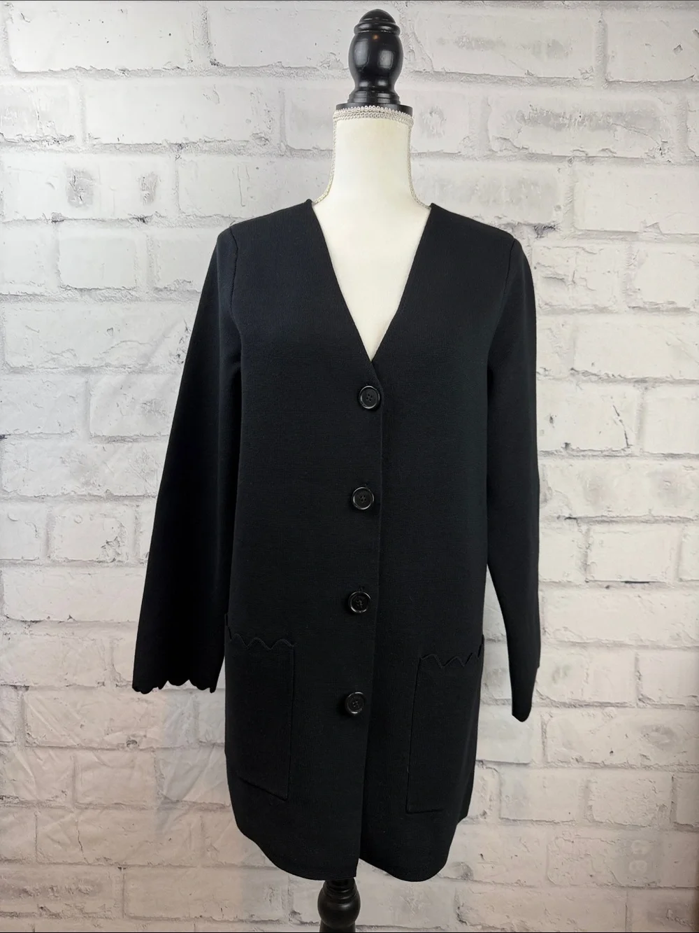 Kate Spade New York Scalloped Sweater Blazer Black